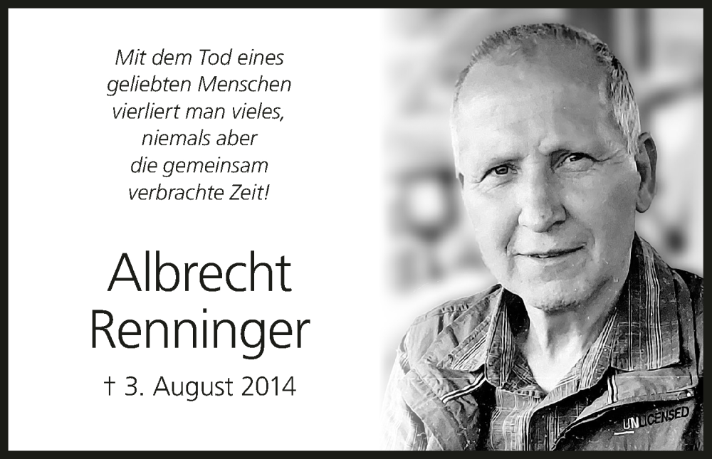  Traueranzeige für Albrecht Renninger vom 03.08.2023 aus MGO