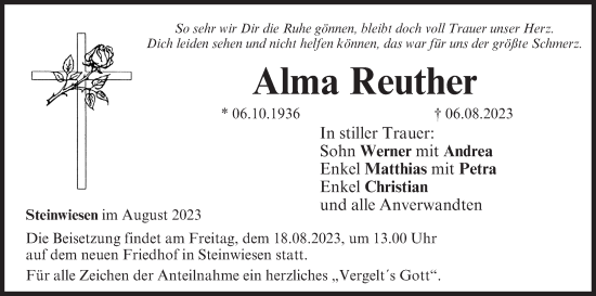 Anzeige von Alma Reuther von MGO