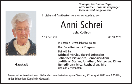 Anzeige von Anni Schrei von MGO