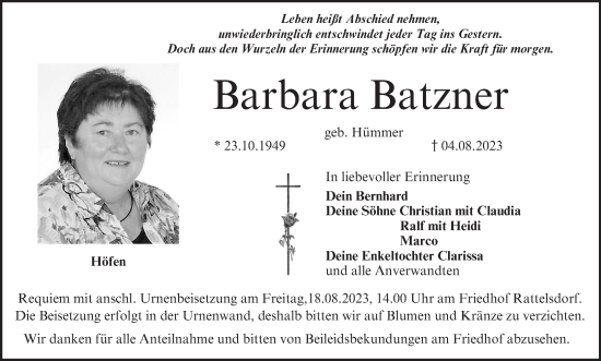 Anzeige von Barbara Batzner von MGO