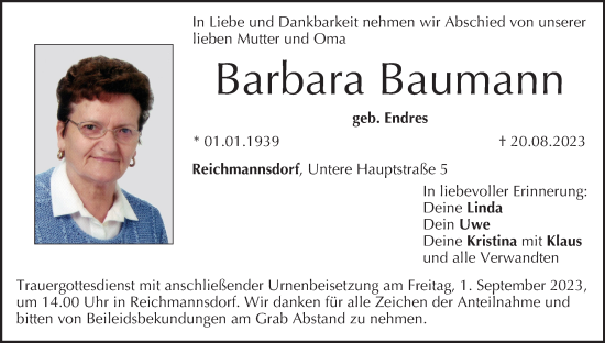 Anzeige von Barbara Baumann von MGO
