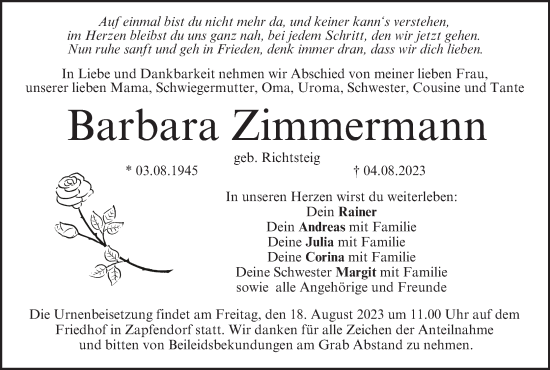 Anzeige von Barbara Zimmermann von MGO