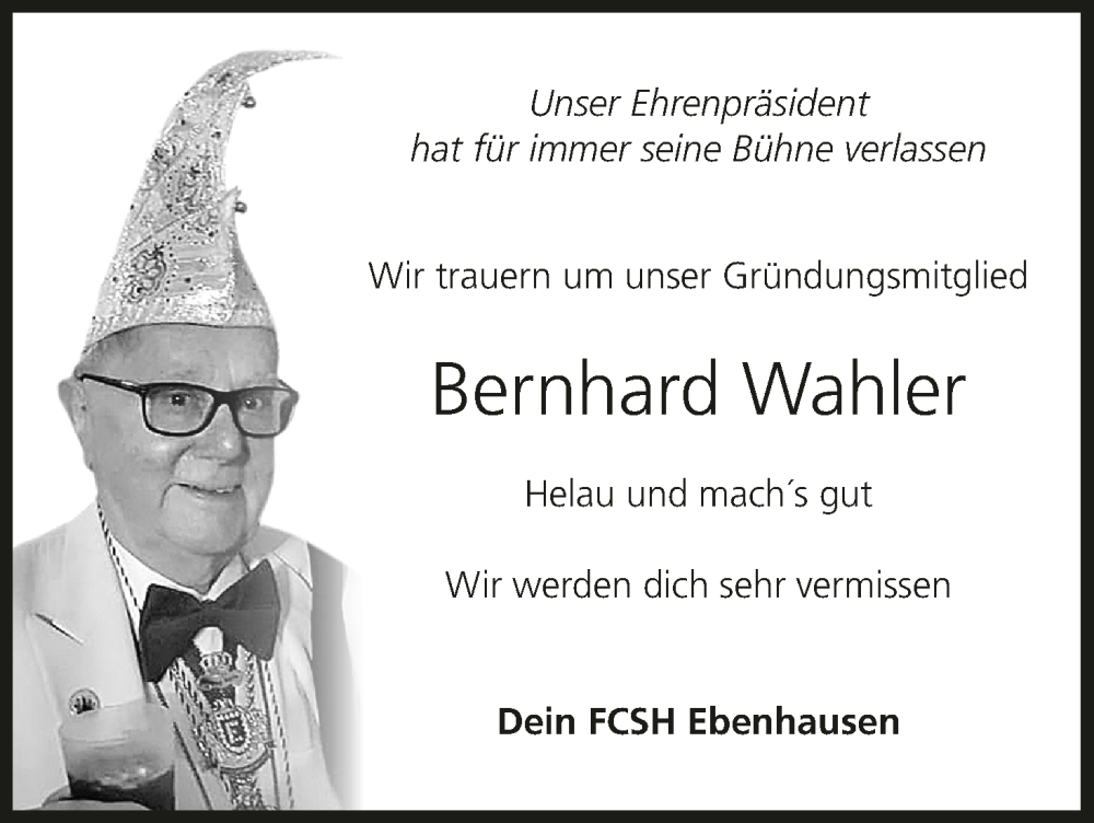  Traueranzeige für Bernhard Wahler vom 17.08.2023 aus MGO