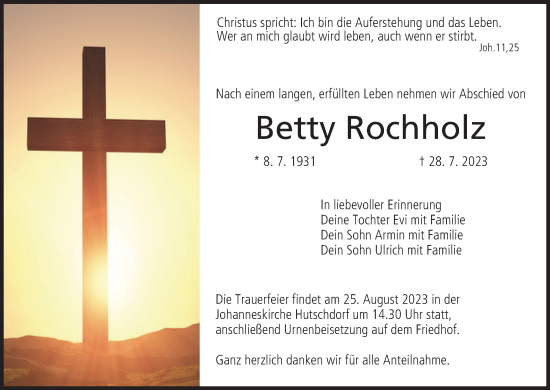 Anzeige von Betty Rochholz von MGO