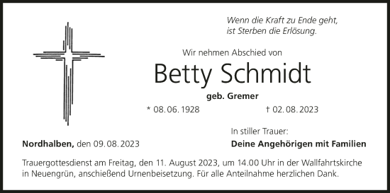 Anzeige von Betty Schmidt von MGO