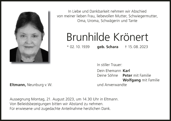 Anzeige von Brunhilde Krönert von MGO
