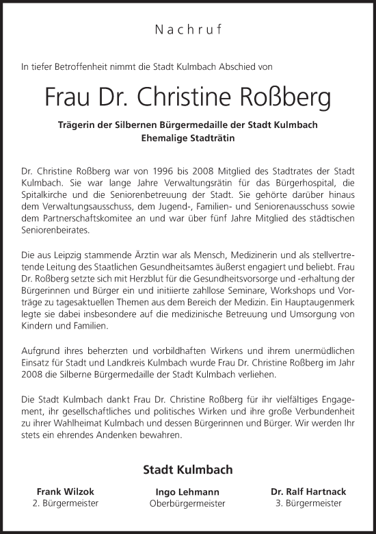 Anzeige von Christine Roßberg von MGO