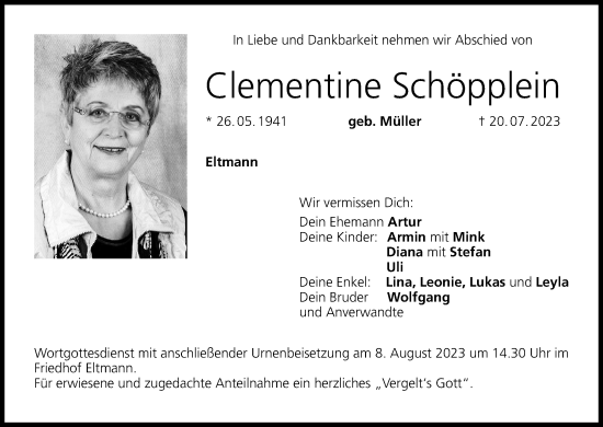 Anzeige von Clementine Schöpplein von MGO