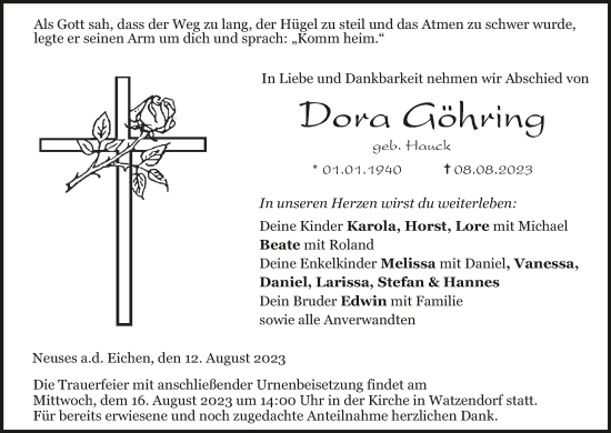Anzeige von Dora Göhring von MGO