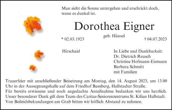 Anzeige von Dorothea Eigner von MGO