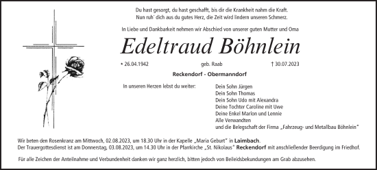 Anzeige von Edeltraud Böhnlein von MGO