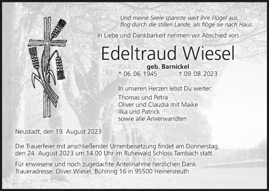 Anzeige von Edeltraud Wiesel von MGO