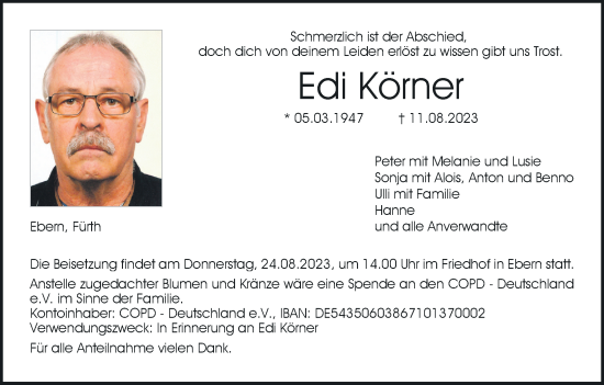 Anzeige von Edi Körner von MGO