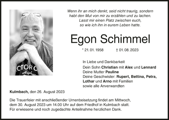Anzeige von Egon Schimmel von MGO
