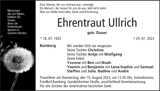 Anzeige von Ehrentraut Ullrich von MGO