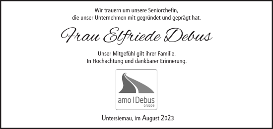 Anzeige von Elfriede Debus von MGO
