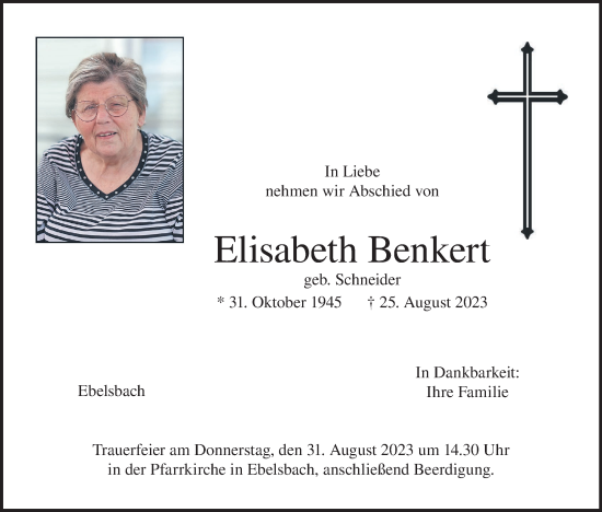 Anzeige von Elisabeth Benkert von MGO