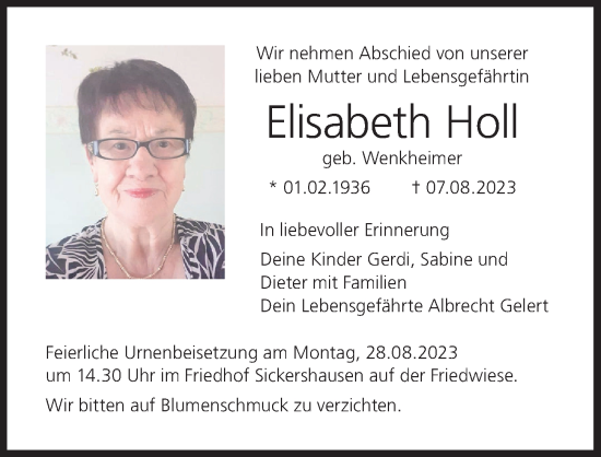 Anzeige von Elisabeth Holl von MGO
