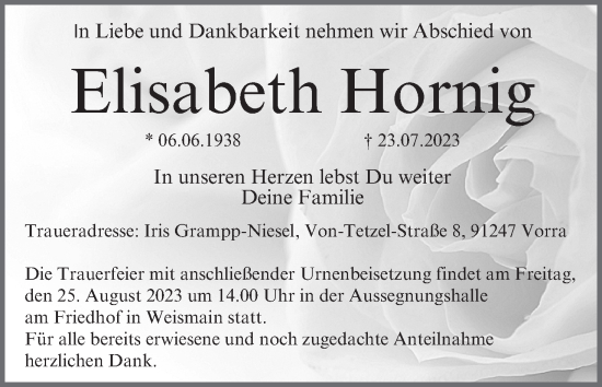 Anzeige von Elisabeth Hornig von MGO
