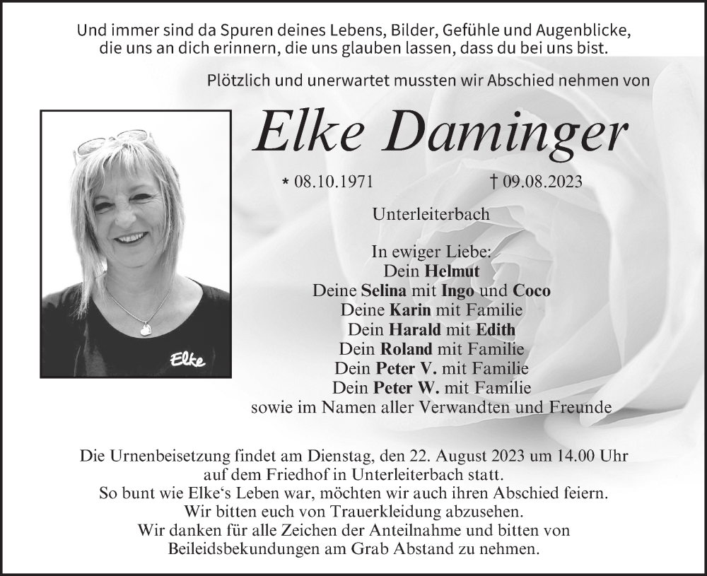  Traueranzeige für Elke Daminger vom 19.08.2023 aus MGO