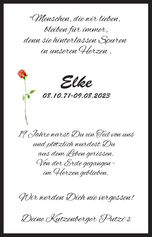  Traueranzeige für Elke Daminger vom 22.08.2023 aus MGO