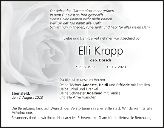 Anzeige von Elli Kropp von MGO