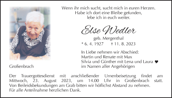 Anzeige von Else Wedler von MGO