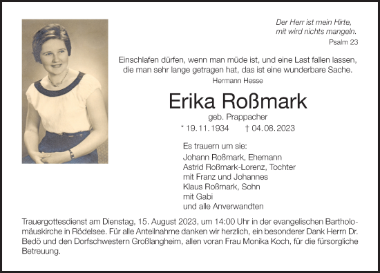 Anzeige von Erika Roßmark von MGO