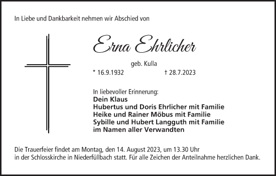 Anzeige von Erna Ehrlichher von MGO