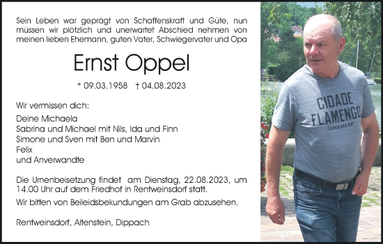 Anzeige von Ernst Oppel von MGO