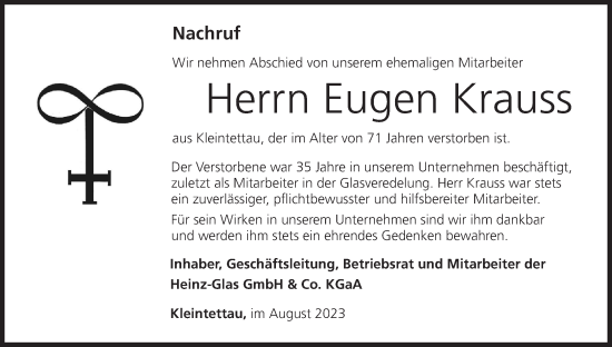 Anzeige von Eugen Krauss von MGO