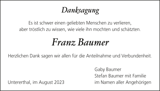 Anzeige von Franz Baumer von MGO