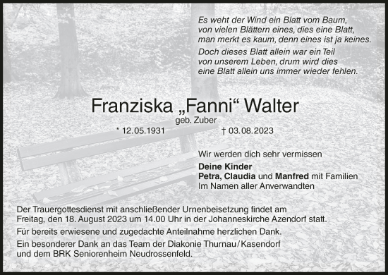 Anzeige von Franziska Walter von MGO