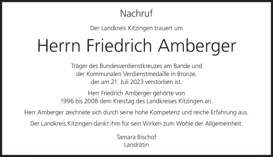 Anzeige von Friedrich Amberger von MGO