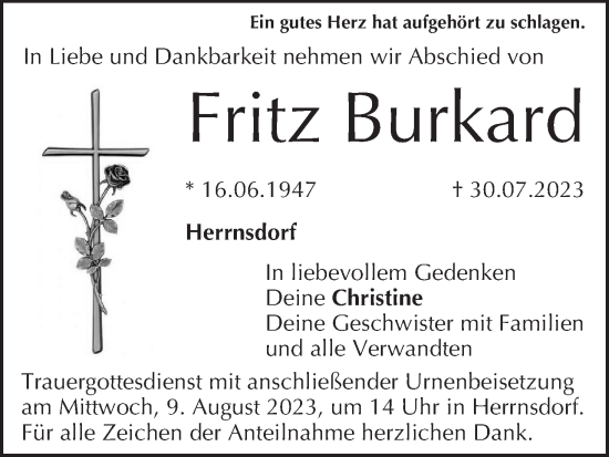 Anzeige von Fritz Burkard von MGO