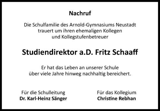 Anzeige von Fritz Schaaff von MGO