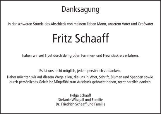 Anzeige von Fritz Schaaff von MGO