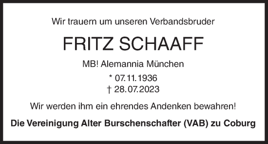 Anzeige von Fritz Schaaff von MGO