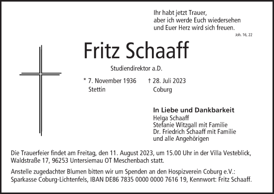 Anzeige von Fritz Schaaff von MGO