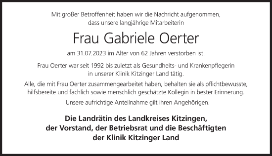 Anzeige von Gabriele Oerter von MGO