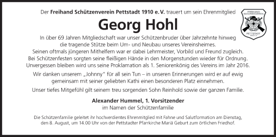 Anzeige von Georg Hohl von MGO