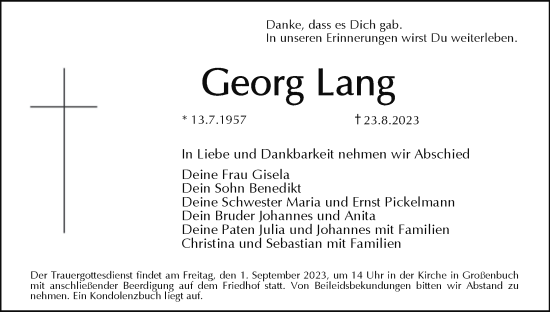 Anzeige von Georg Lang von MGO