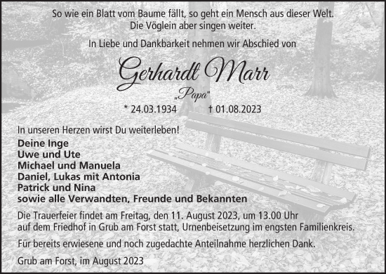 Anzeige von Gerhardt Marr von MGO