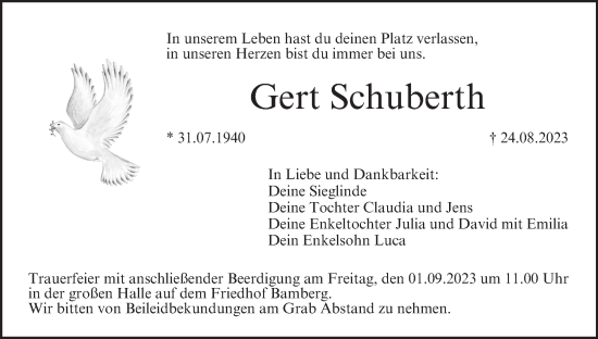 Anzeige von Gert Schuberth von MGO
