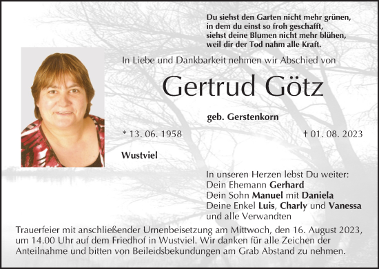 Anzeige von Gertrud Gotz von MGO