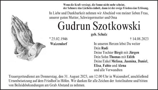 Anzeige von Gudrun Szotkowski von MGO