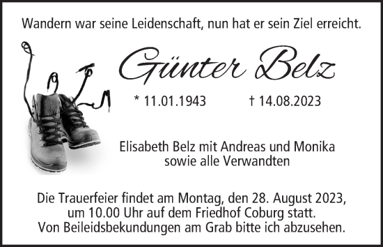 Anzeige von Günter Belz von MGO