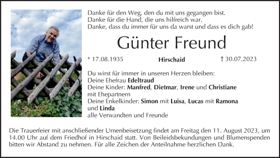 Anzeige von Günter Freund von MGO