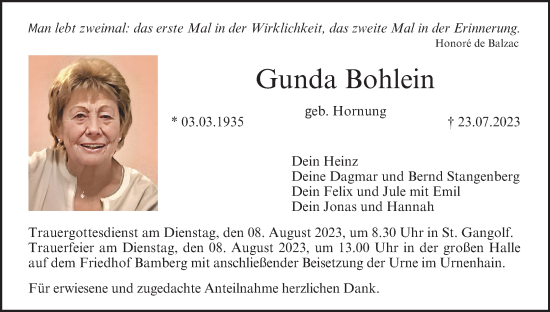 Anzeige von Gunda Bohlein von MGO