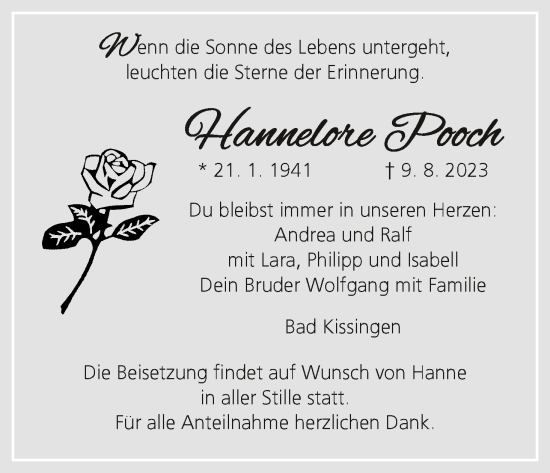 Anzeige von Hannelore Pooch von MGO